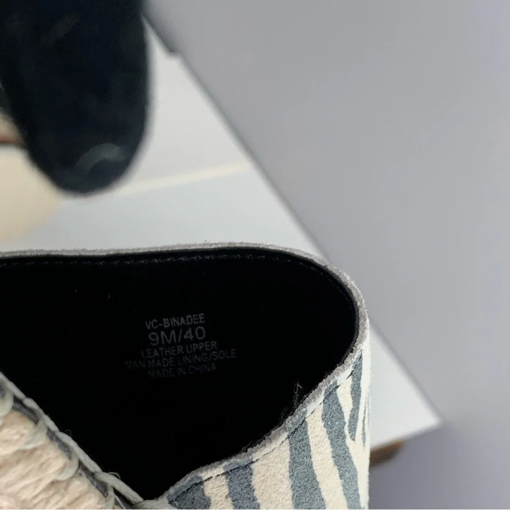 Vince Camuto espadrilles black suede zebra canvas sandal.‎ VC-Binadee Size 9M